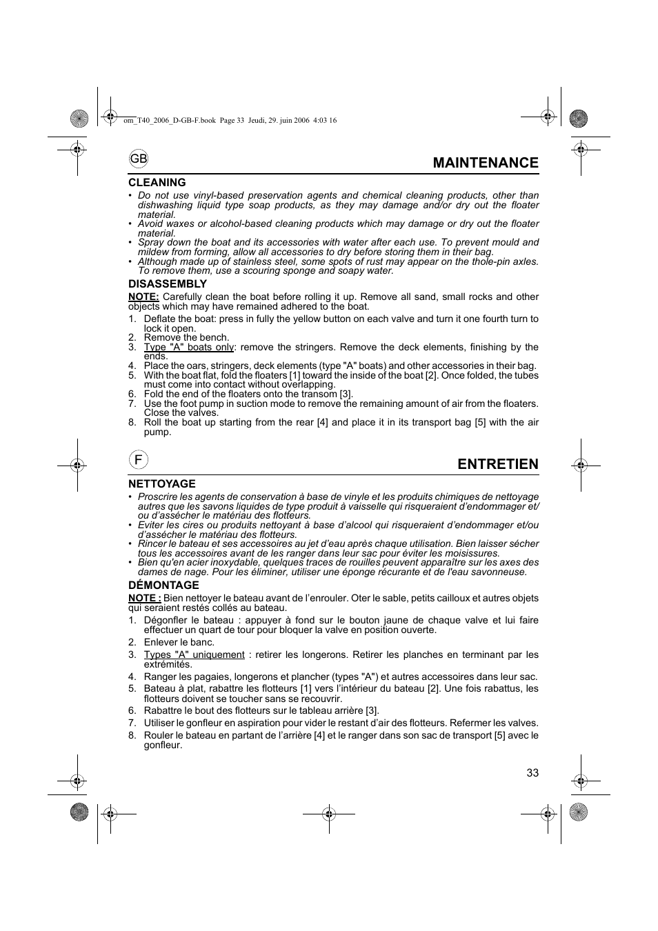 Entretien, Maintenance | HONDA T32 User Manual | Page 33 / 39