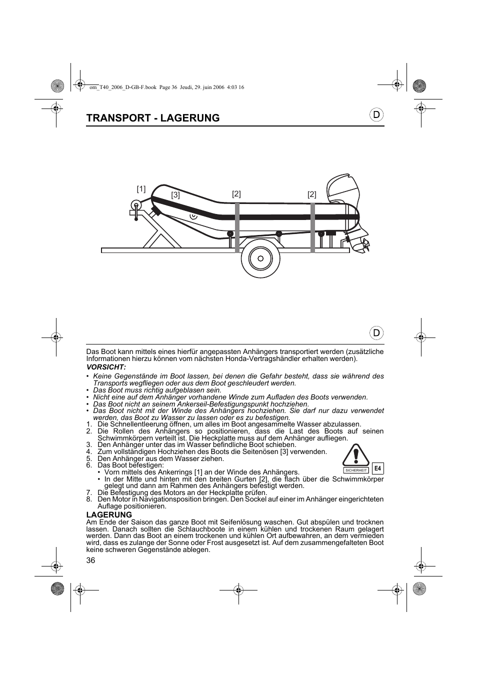 Transport - lagerung | HONDA T32 User Manual | Page 36 / 39