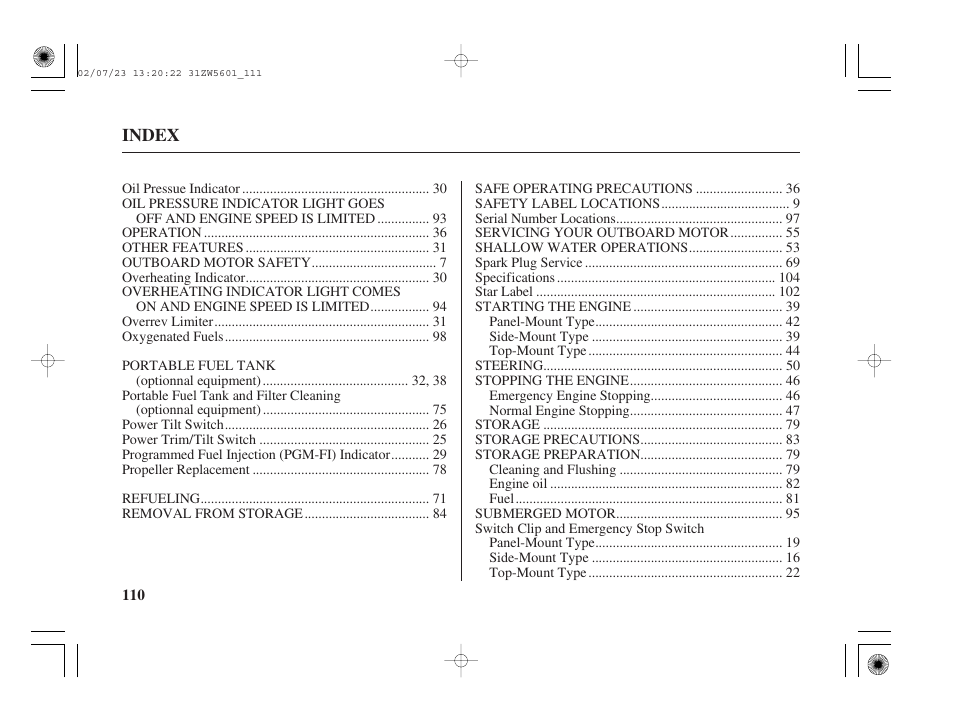 HONDA Outboard Motor BF130A User Manual | Page 112 / 116