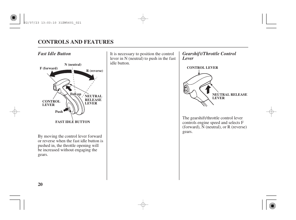 Controls and features | HONDA Outboard Motor BF130A User Manual | Page 22 / 116