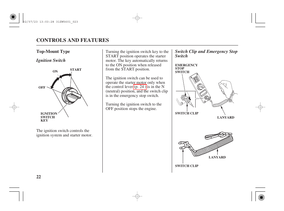 Controls and features | HONDA Outboard Motor BF130A User Manual | Page 24 / 116