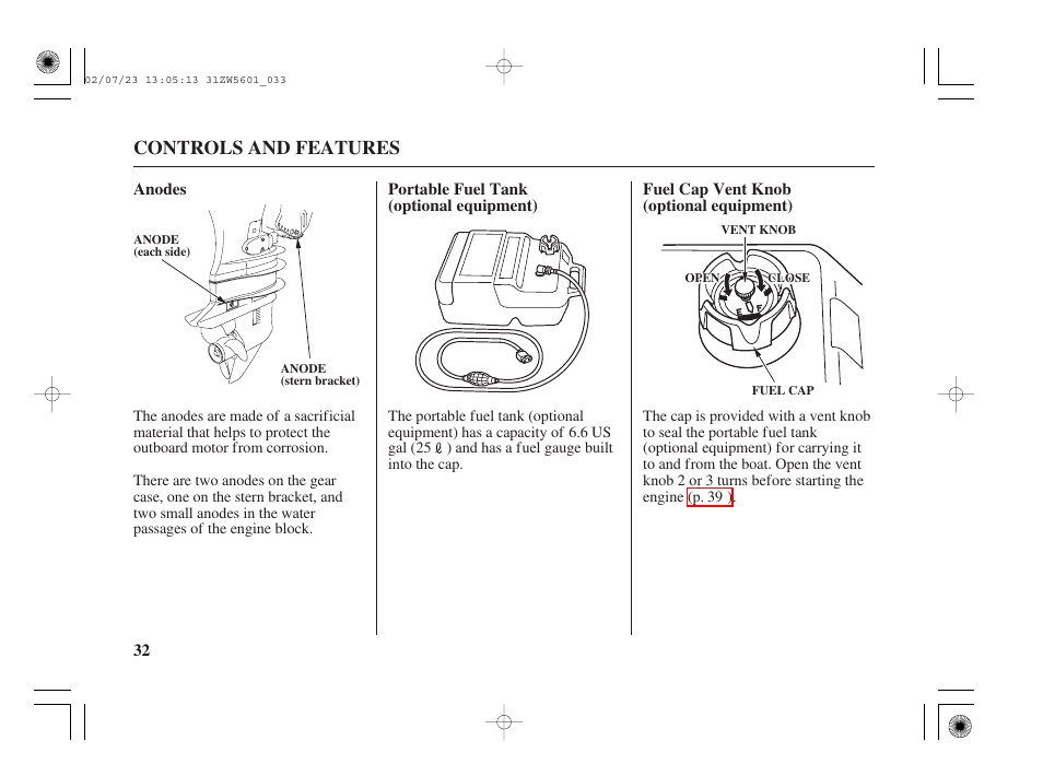 Controls and features | HONDA Outboard Motor BF130A User Manual | Page 34 / 116