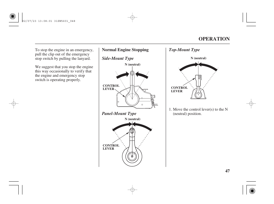 Operation | HONDA Outboard Motor BF130A User Manual | Page 49 / 116