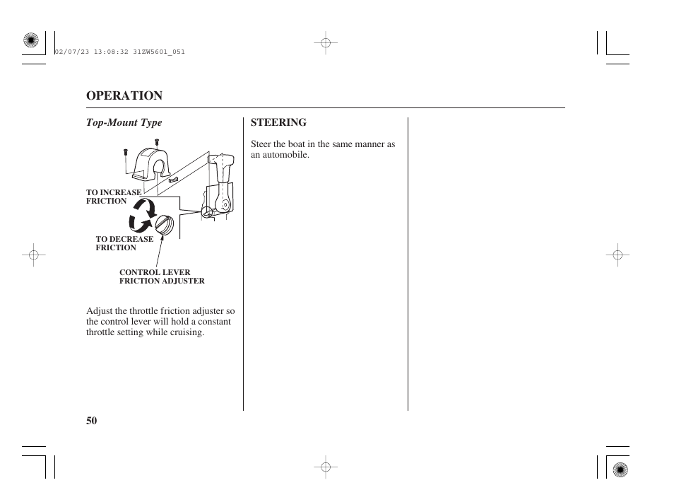 Steering, Cruising, Operation | HONDA Outboard Motor BF130A User Manual | Page 52 / 116