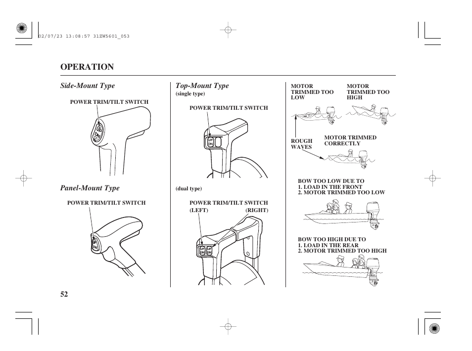 Operation | HONDA Outboard Motor BF130A User Manual | Page 54 / 116