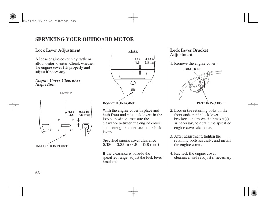 Servicing your outboard motor | HONDA Outboard Motor BF130A User Manual | Page 64 / 116