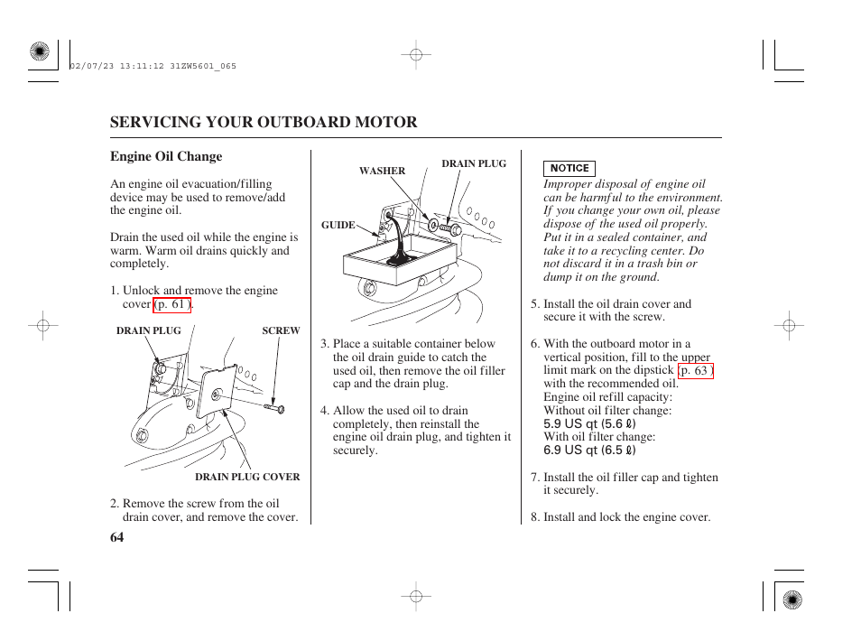 Servicing your outboard motor | HONDA Outboard Motor BF130A User Manual | Page 66 / 116