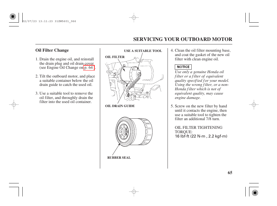 Servicing your outboard motor | HONDA Outboard Motor BF130A User Manual | Page 67 / 116