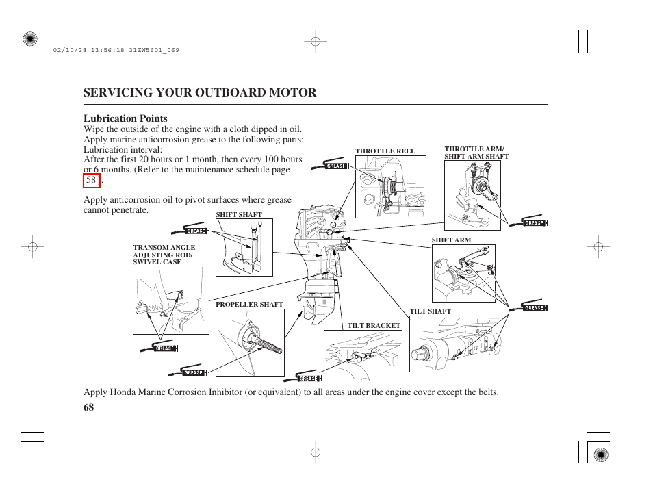 Servicing your outboard motor | HONDA Outboard Motor BF130A User Manual | Page 70 / 116