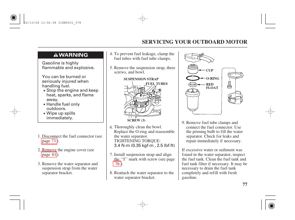 Servicing your outboard motor | HONDA Outboard Motor BF130A User Manual | Page 79 / 116
