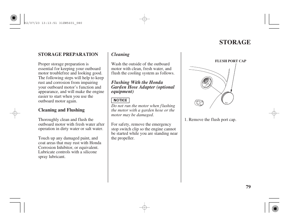 Storage, Storage preparation | HONDA Outboard Motor BF130A User Manual | Page 81 / 116
