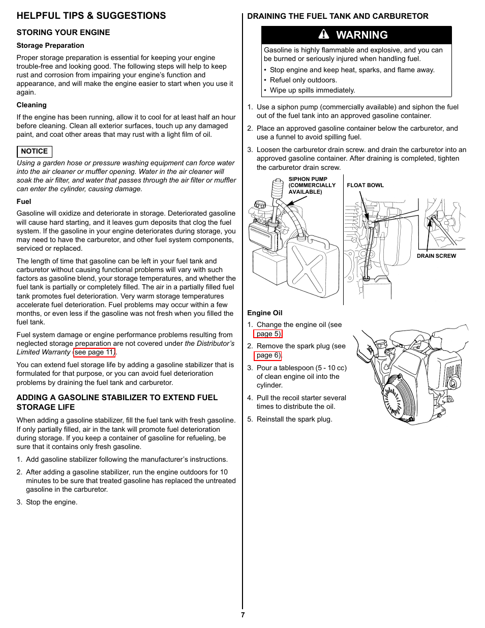 Helpful tips & suggestions, Storing your engine, Warning | HONDA GC160 User Manual | Page 7 / 12