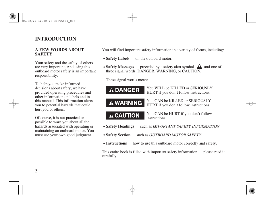 A few words about safety | HONDA Outboard Motor BF115A User Manual | Page 4 / 130