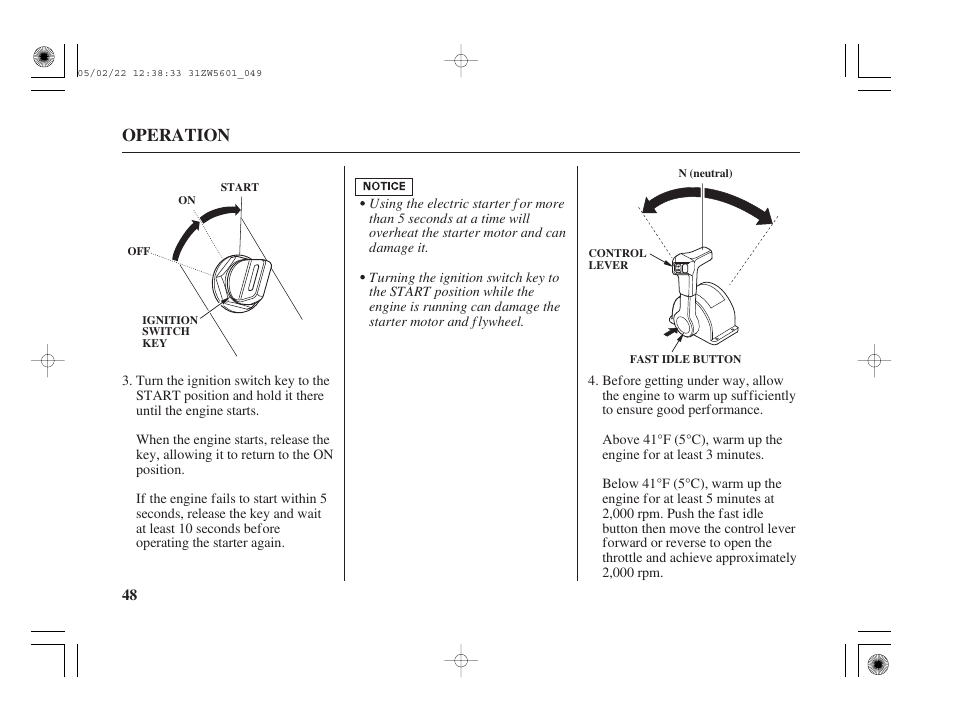 Operation | HONDA Outboard Motor BF115A User Manual | Page 50 / 130