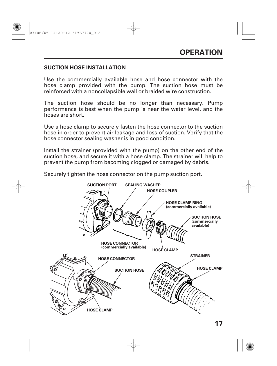 Suction hose installation, 17 operation | HONDA WH15X User Manual | Page 19 / 64