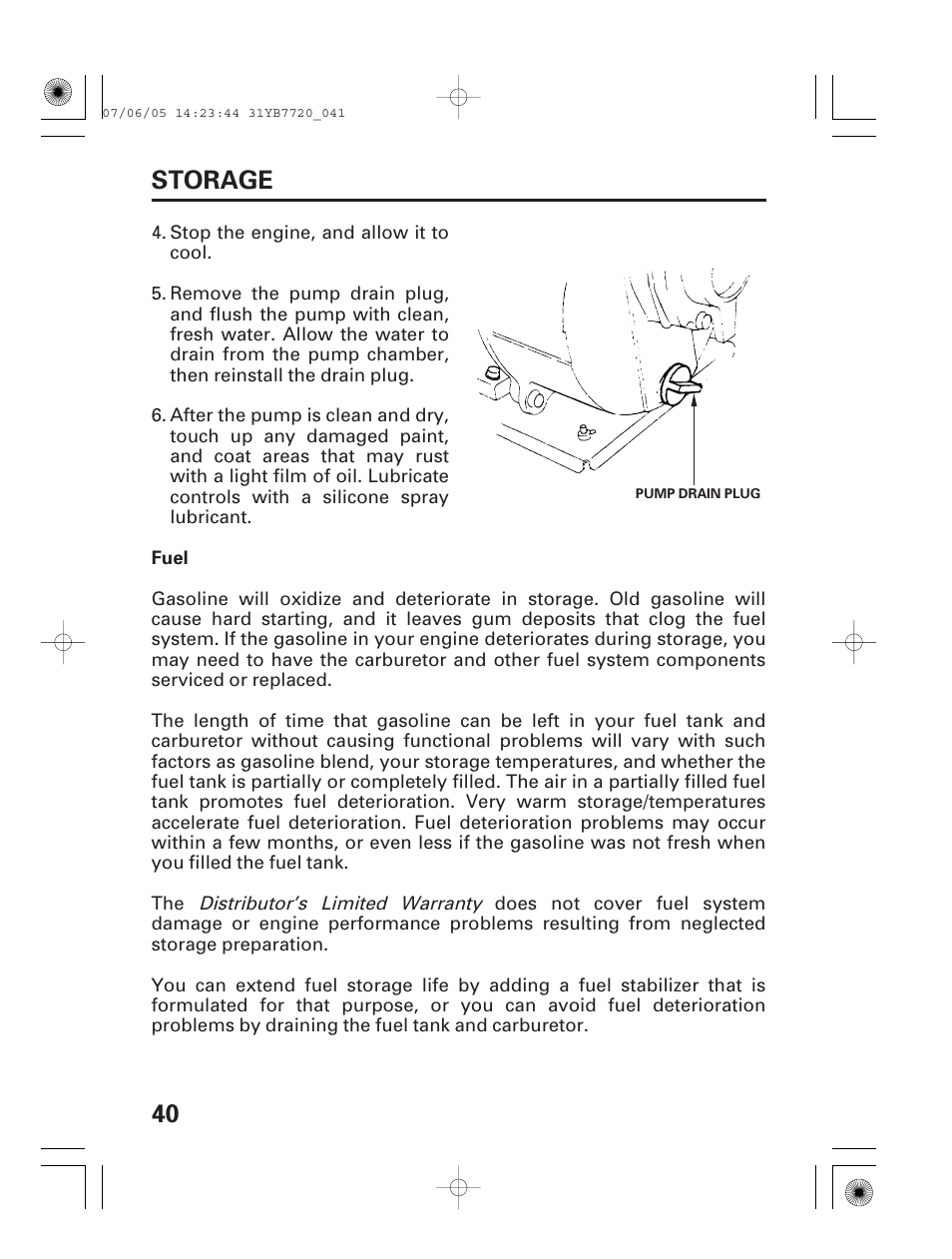 40 storage | HONDA WH15X User Manual | Page 42 / 64