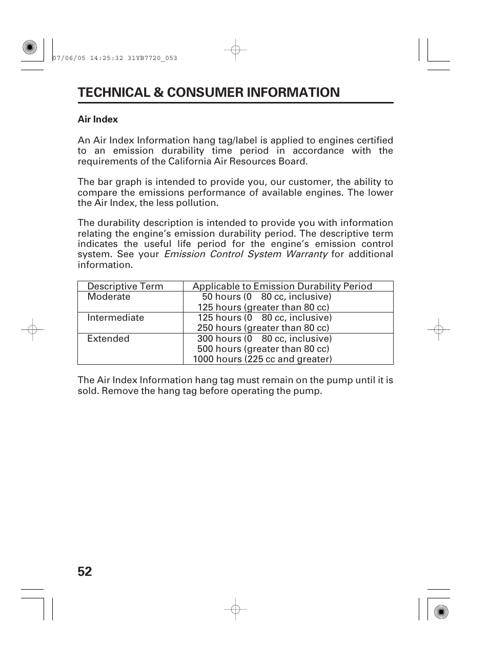 Air index, 52 technical & consumer information | HONDA WH15X User Manual | Page 54 / 64