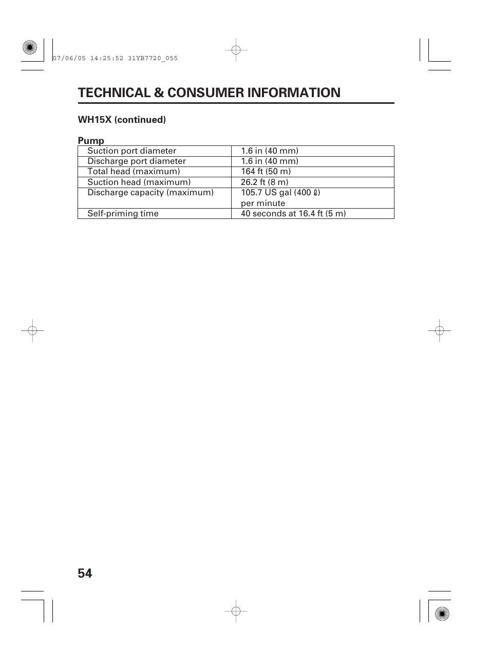 54 technical & consumer information | HONDA WH15X User Manual | Page 56 / 64