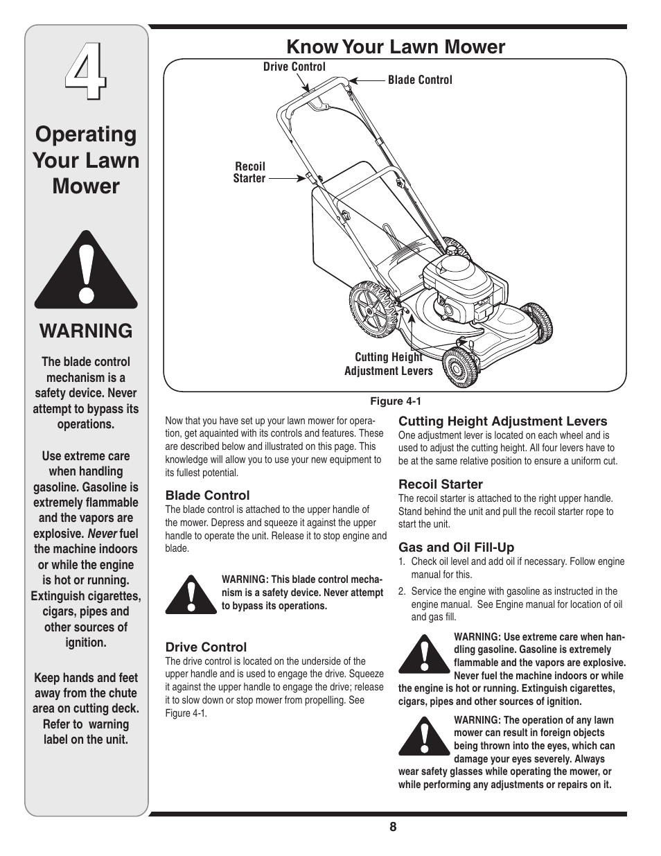 Operating your lawn mower, Warning, Know your lawn mower | HONDA V550 User Manual | Page 8 / 16