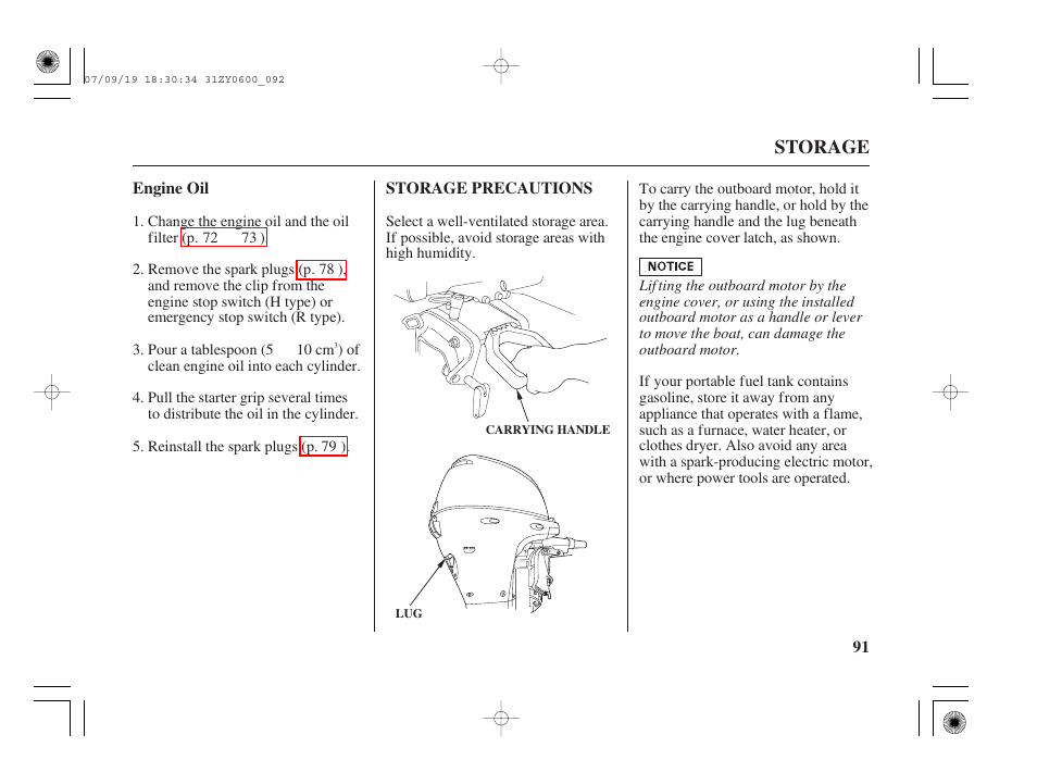 Engine oil, Storage precautions | HONDA BF20D User Manual | Page 93 / 148