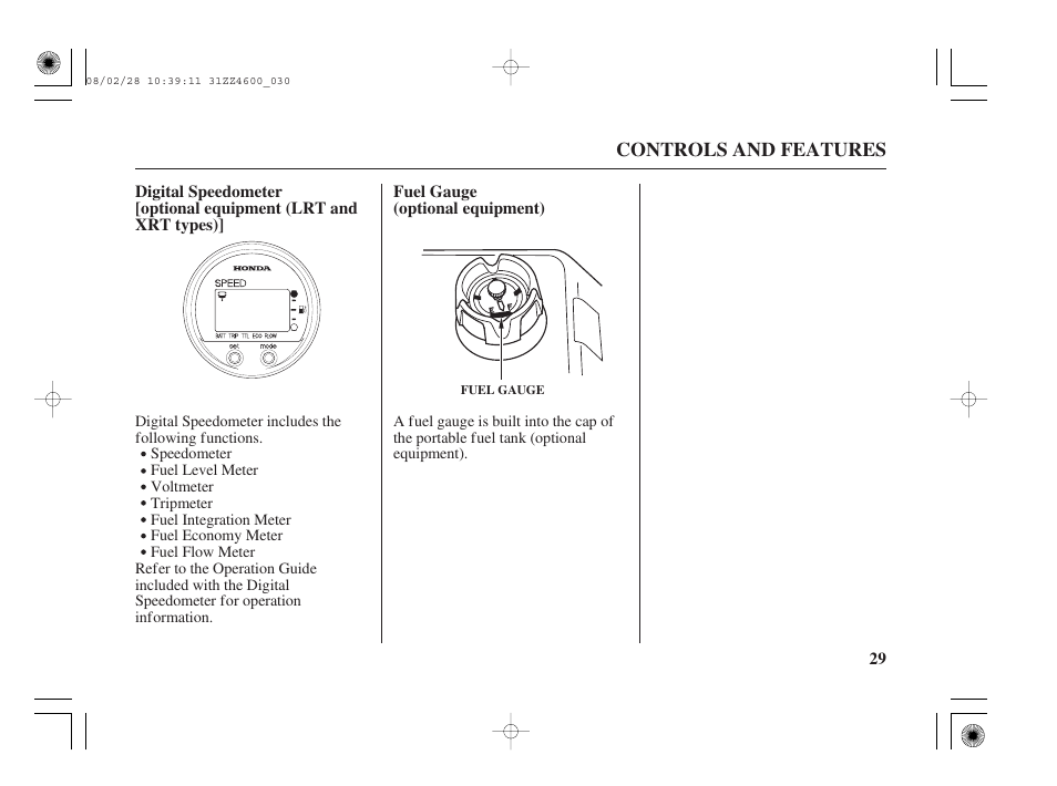 Fuel gauge (optional equipment) | HONDA BF50D User Manual | Page 31 / 135