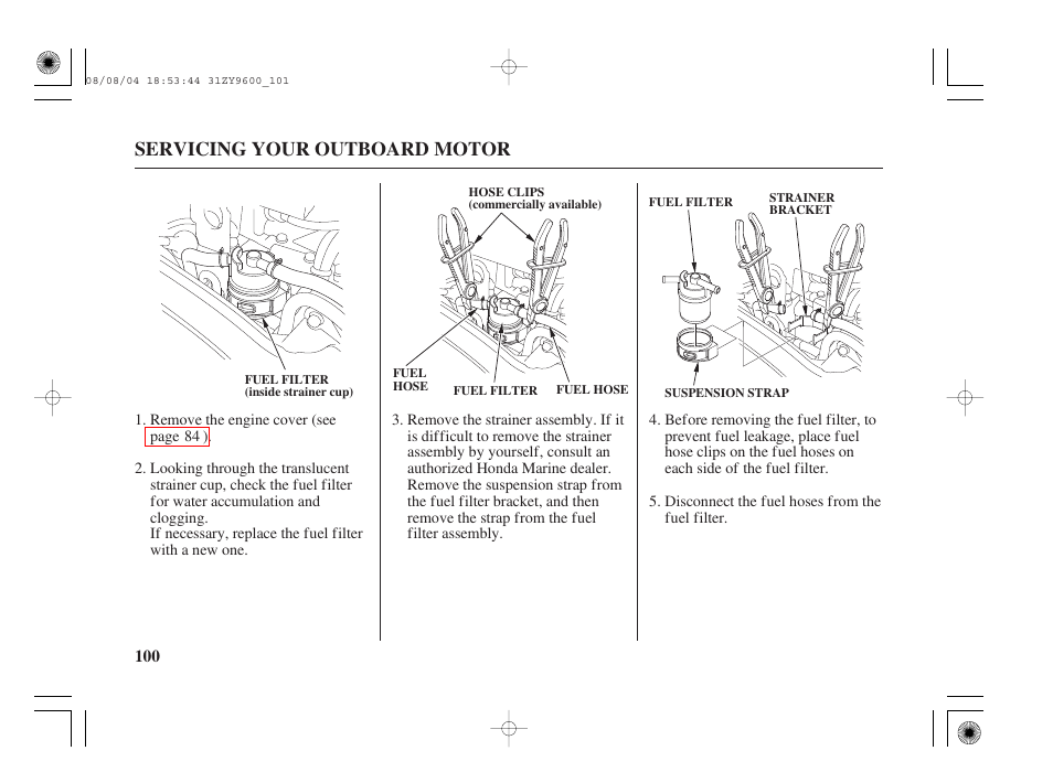 Servicing your outboard motor | HONDA Outdoor Motor BF90D User Manual | Page 102 / 151