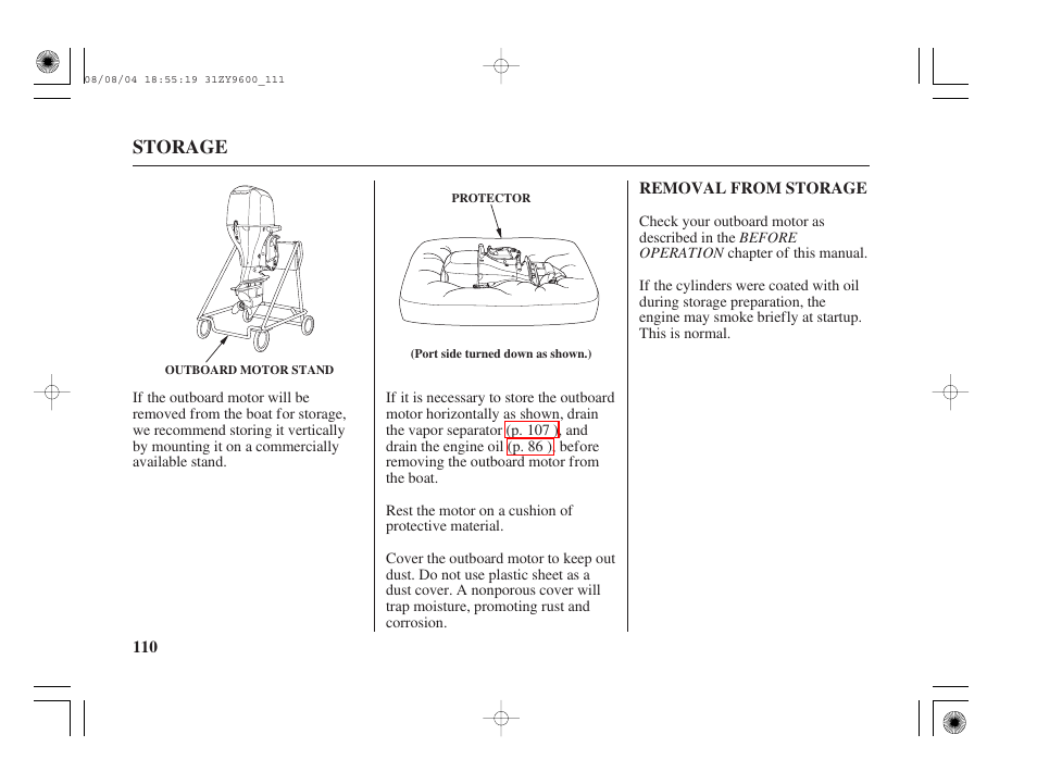 Removal from storage | HONDA Outdoor Motor BF90D User Manual | Page 112 / 151