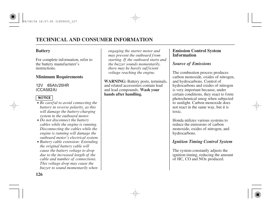 Battery | HONDA Outdoor Motor BF90D User Manual | Page 128 / 151