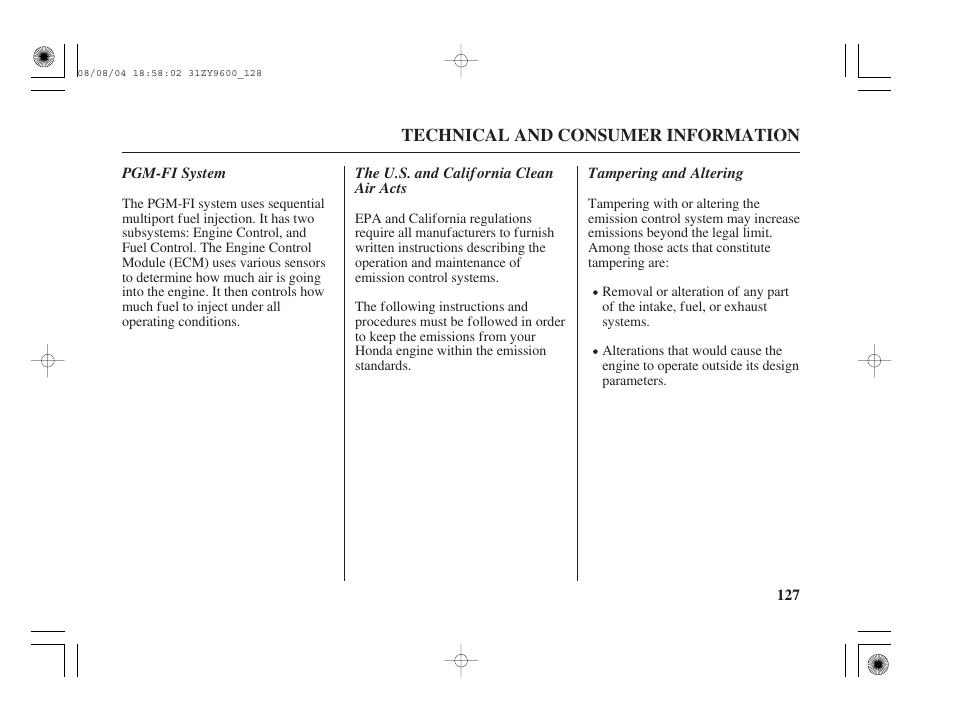 Emission control system information | HONDA Outdoor Motor BF90D User Manual | Page 129 / 151