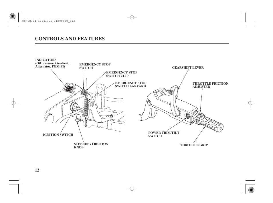 Controls and features | HONDA Outdoor Motor BF90D User Manual | Page 14 / 151