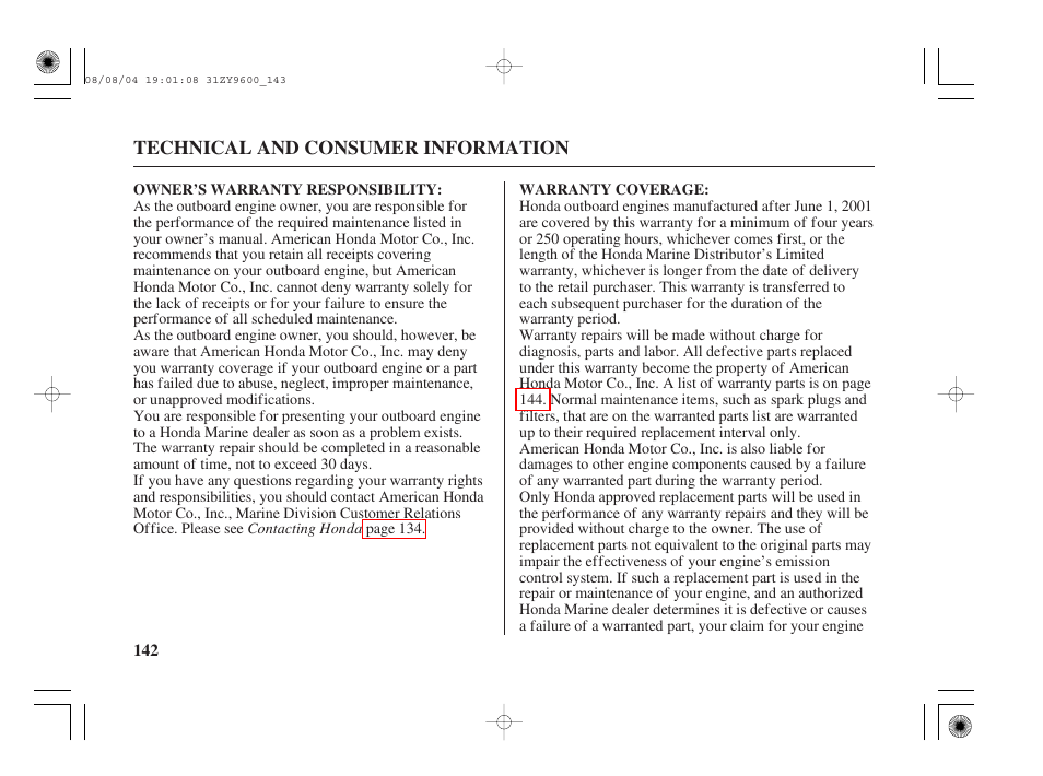 HONDA Outdoor Motor BF90D User Manual | Page 144 / 151