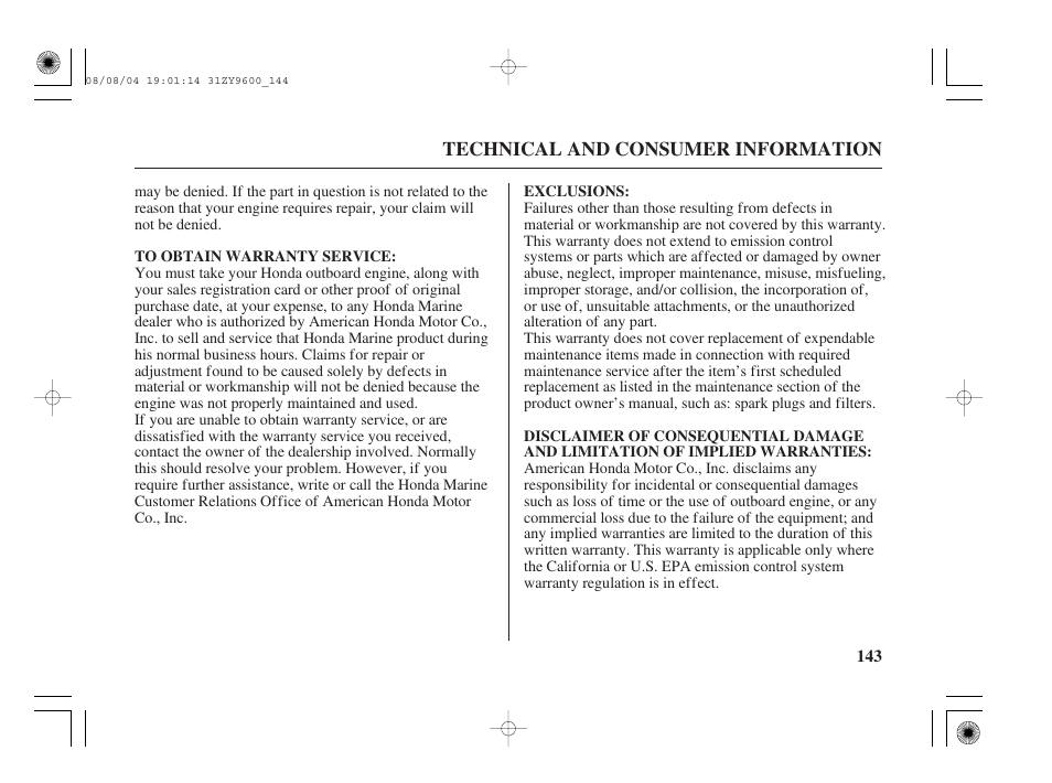 HONDA Outdoor Motor BF90D User Manual | Page 145 / 151