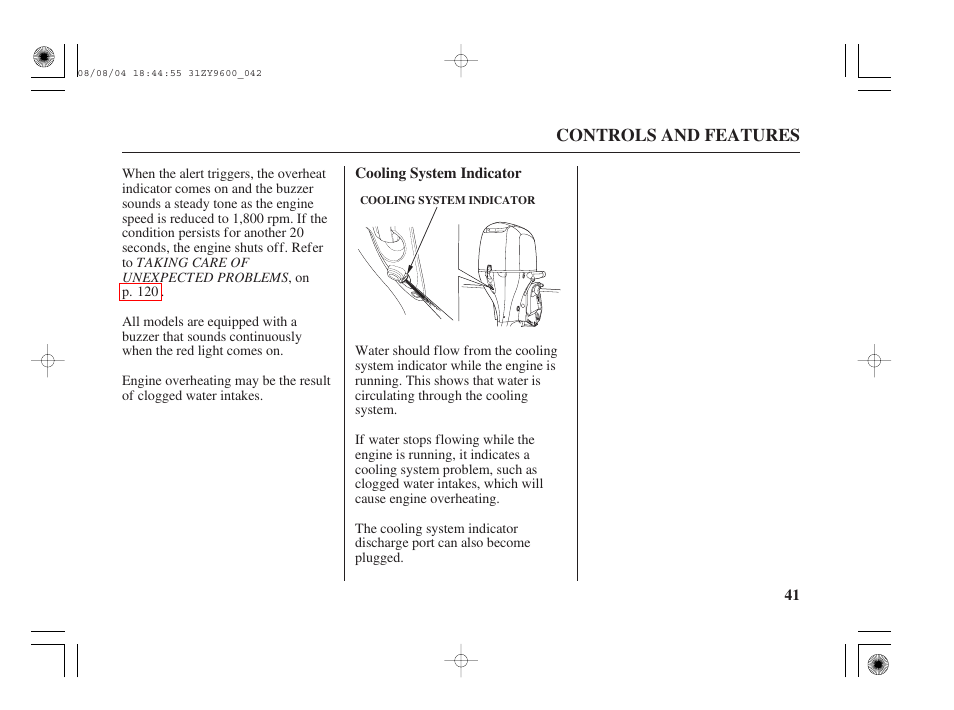 Cooling system indicator | HONDA Outdoor Motor BF90D User Manual | Page 43 / 151