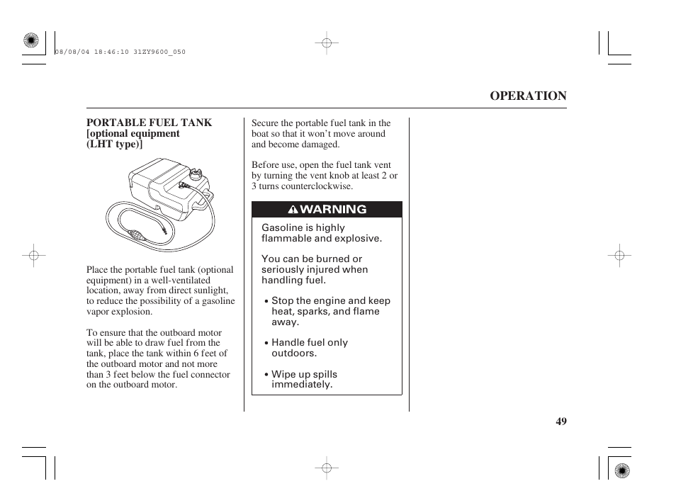 Portable fuel tank (optional equipment lht type) | HONDA Outdoor Motor BF90D User Manual | Page 51 / 151