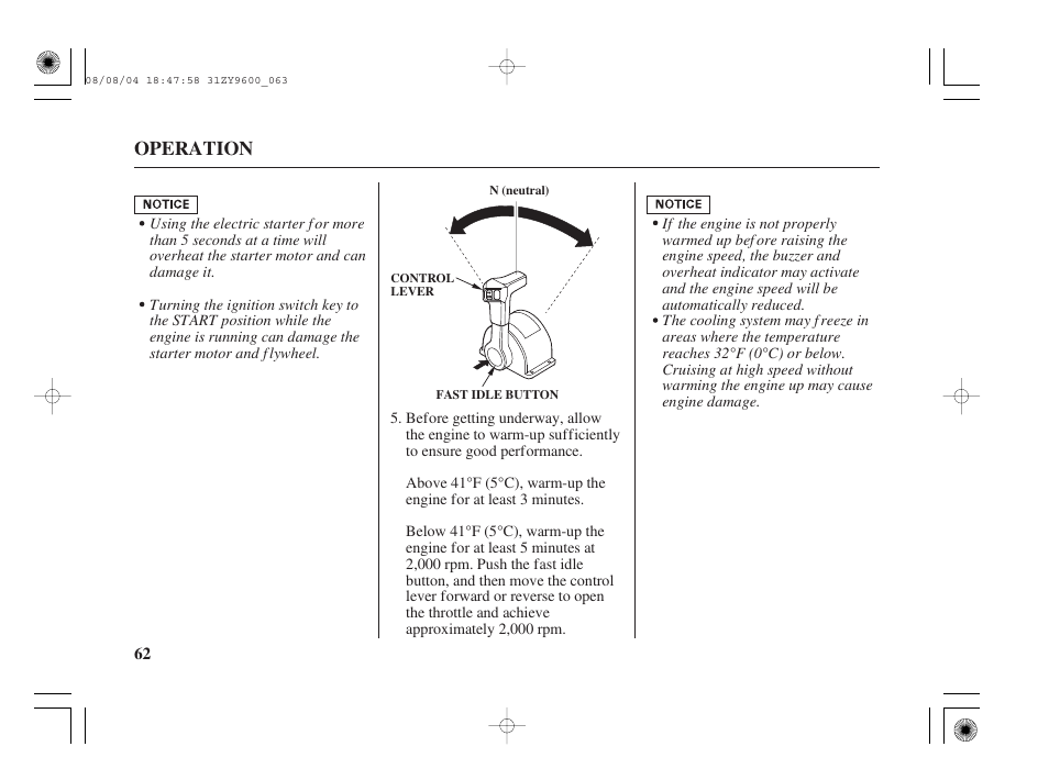 Operation | HONDA Outdoor Motor BF90D User Manual | Page 64 / 151