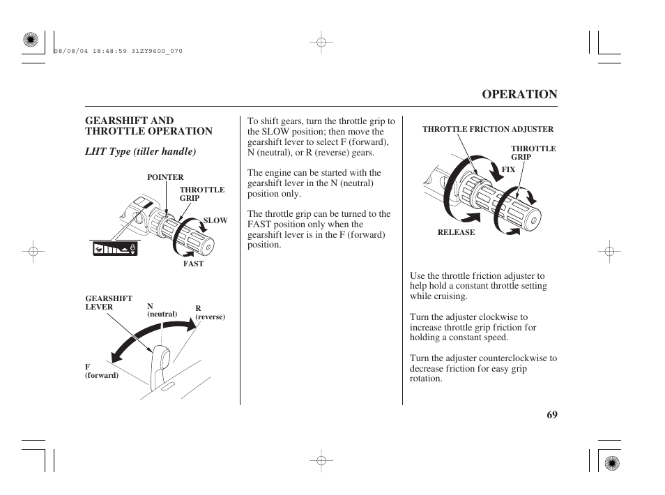 Gearshift and throttle operation, Operation | HONDA Outdoor Motor BF90D User Manual | Page 71 / 151