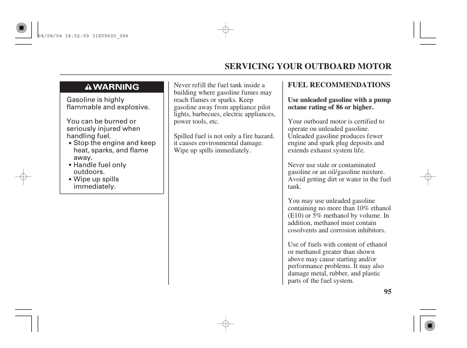 Fuel recommendations | HONDA Outdoor Motor BF90D User Manual | Page 97 / 151