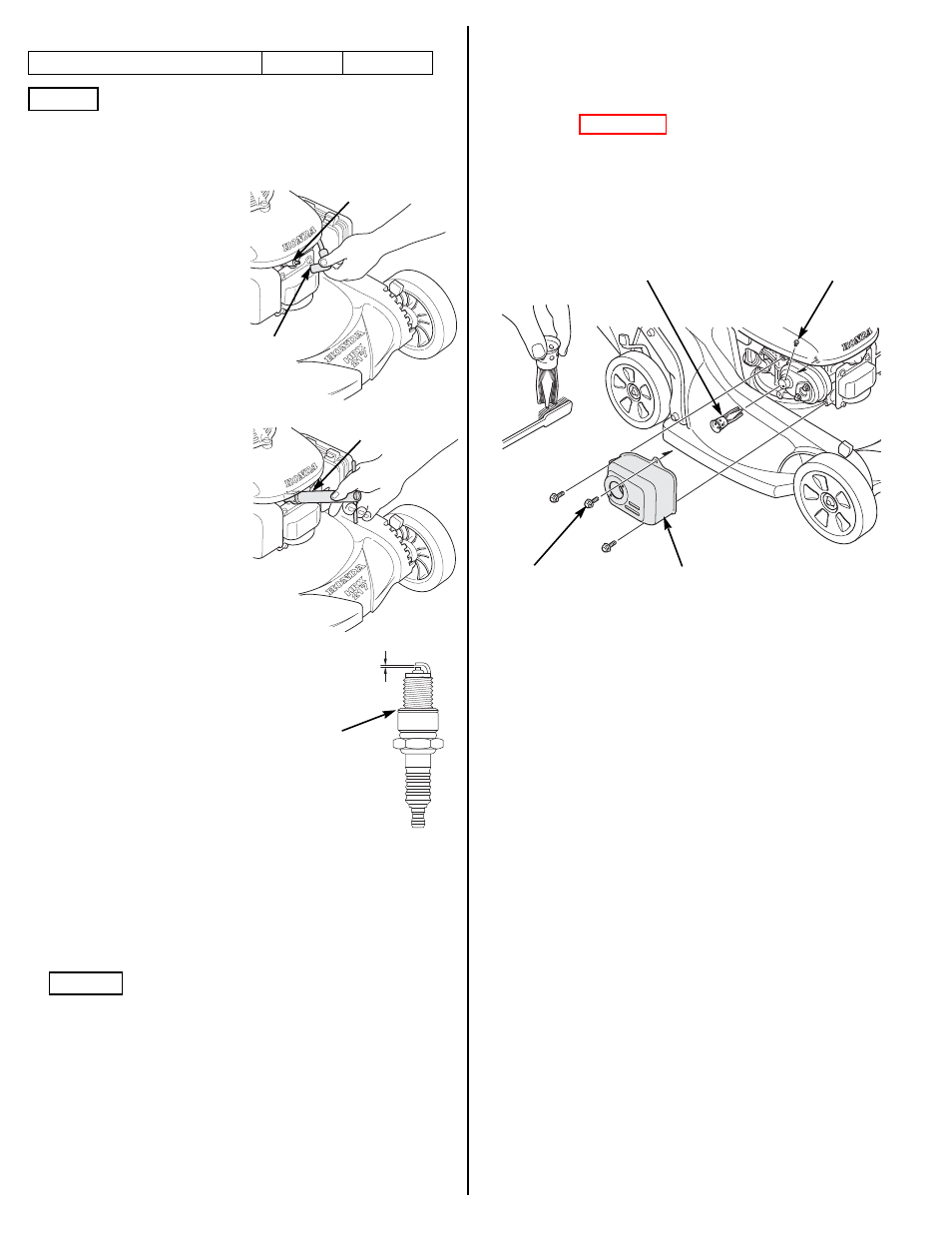 Spark plug service, Spark arrester service (optional equipment), Blade control operation check | Cap (p. 12) | HONDA HRX217VKA User Manual | Page 12 / 24