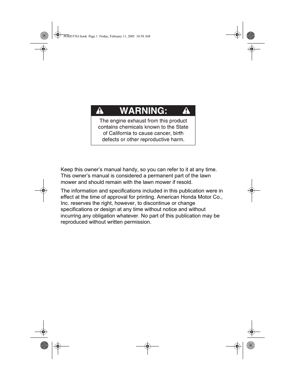 HONDA HRR216TKA User Manual | Page 2 / 66