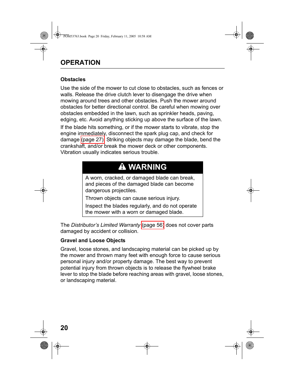 Warning | HONDA HRR216TKA User Manual | Page 22 / 66