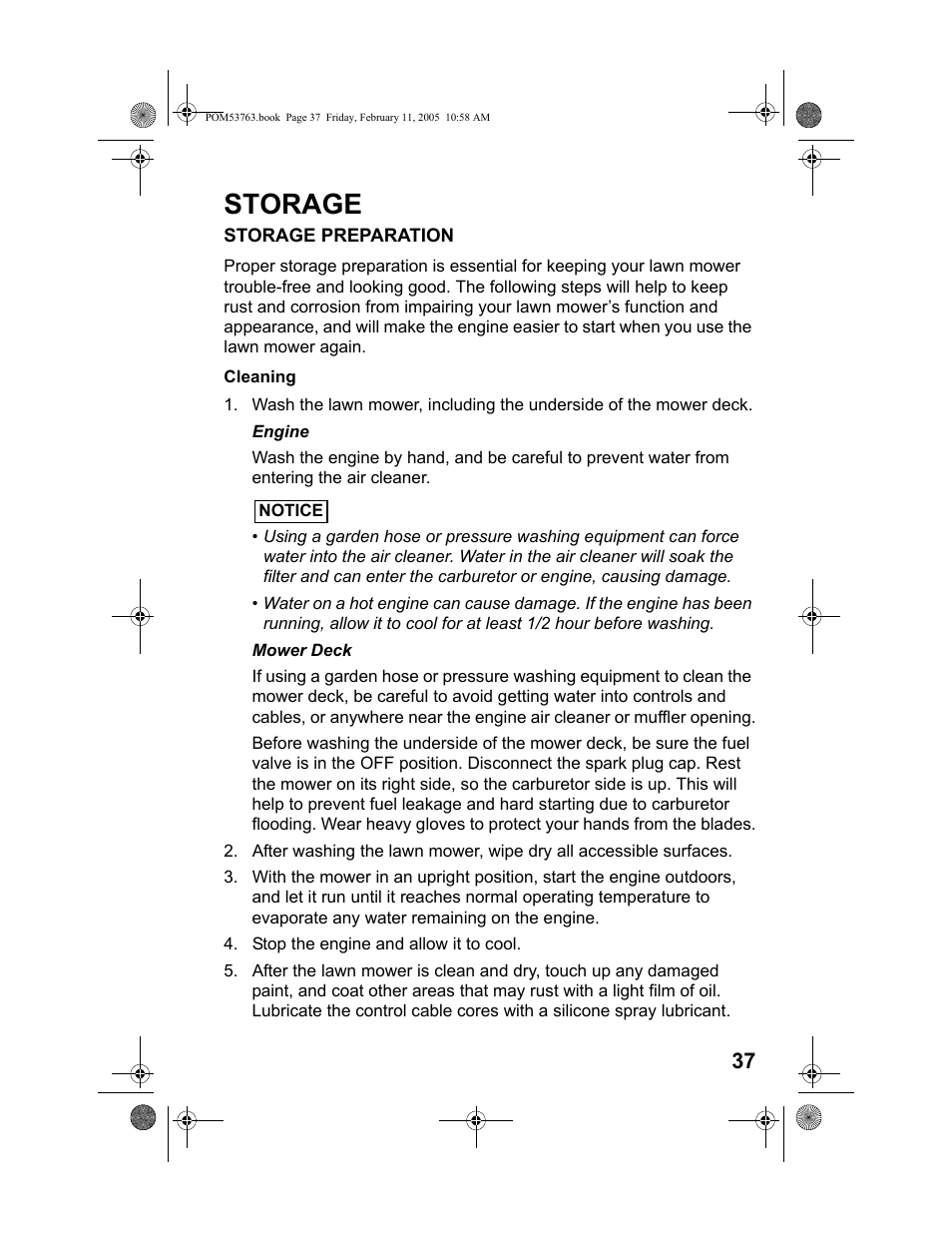 Storage, Storage preparation | HONDA HRR216TKA User Manual | Page 39 / 66