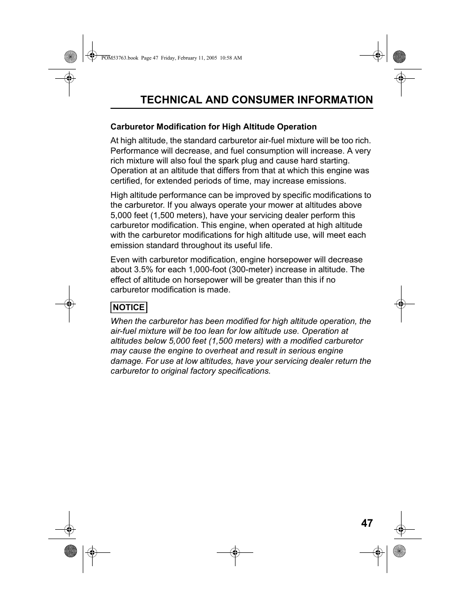 Technical and consumer information 47 | HONDA HRR216TKA User Manual | Page 49 / 66