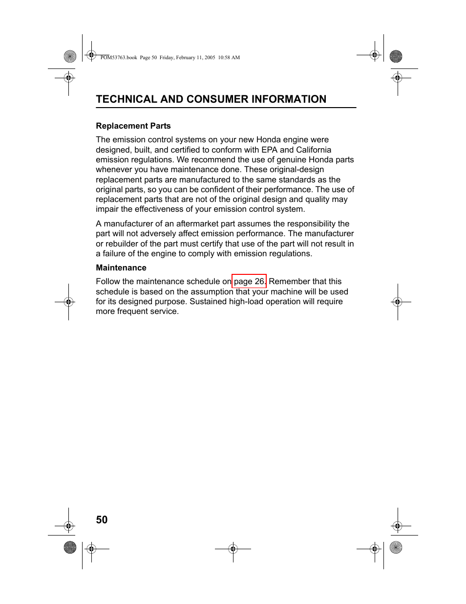 Technical and consumer information 50 | HONDA HRR216TKA User Manual | Page 52 / 66