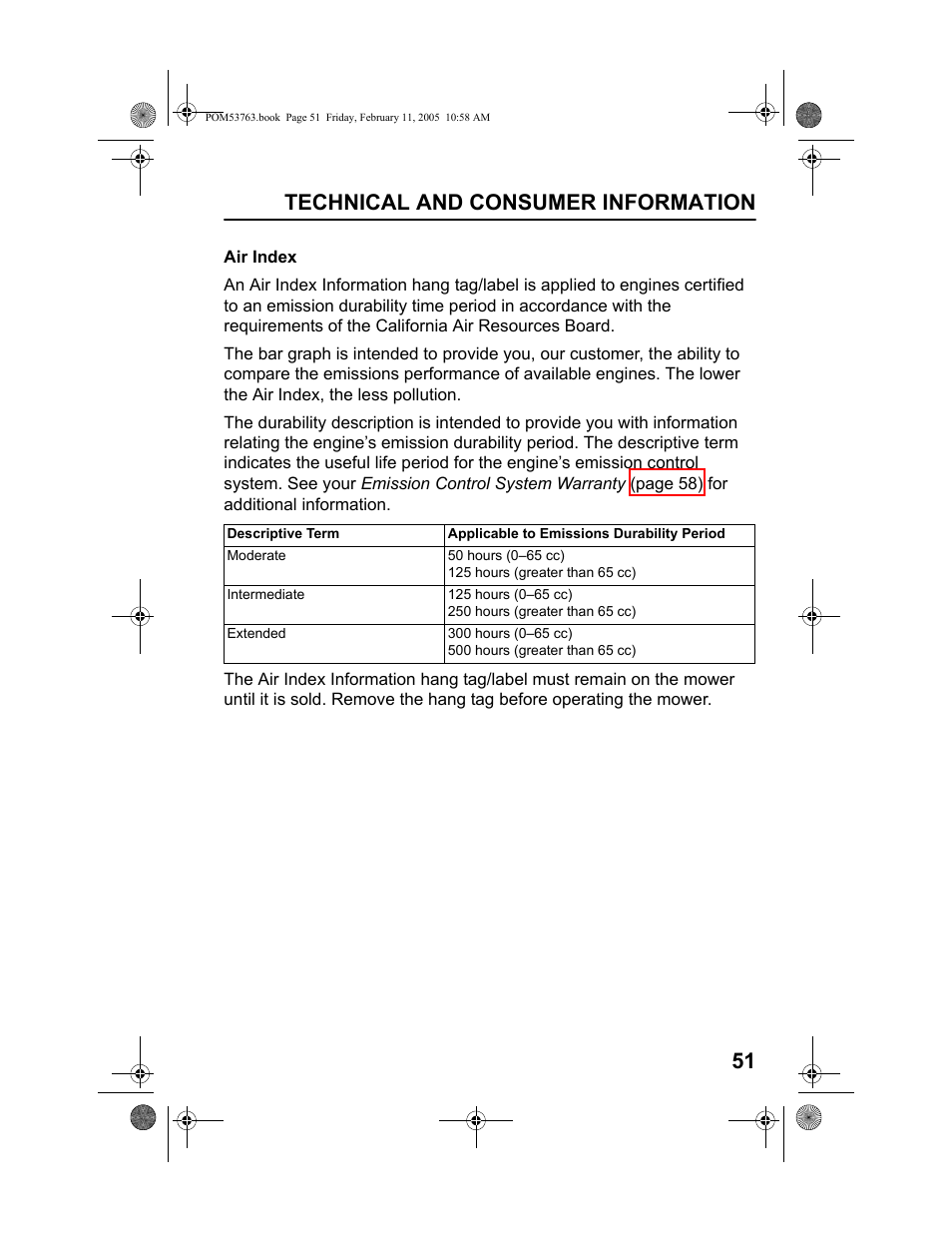 Technical and consumer information 51 | HONDA HRR216TKA User Manual | Page 53 / 66