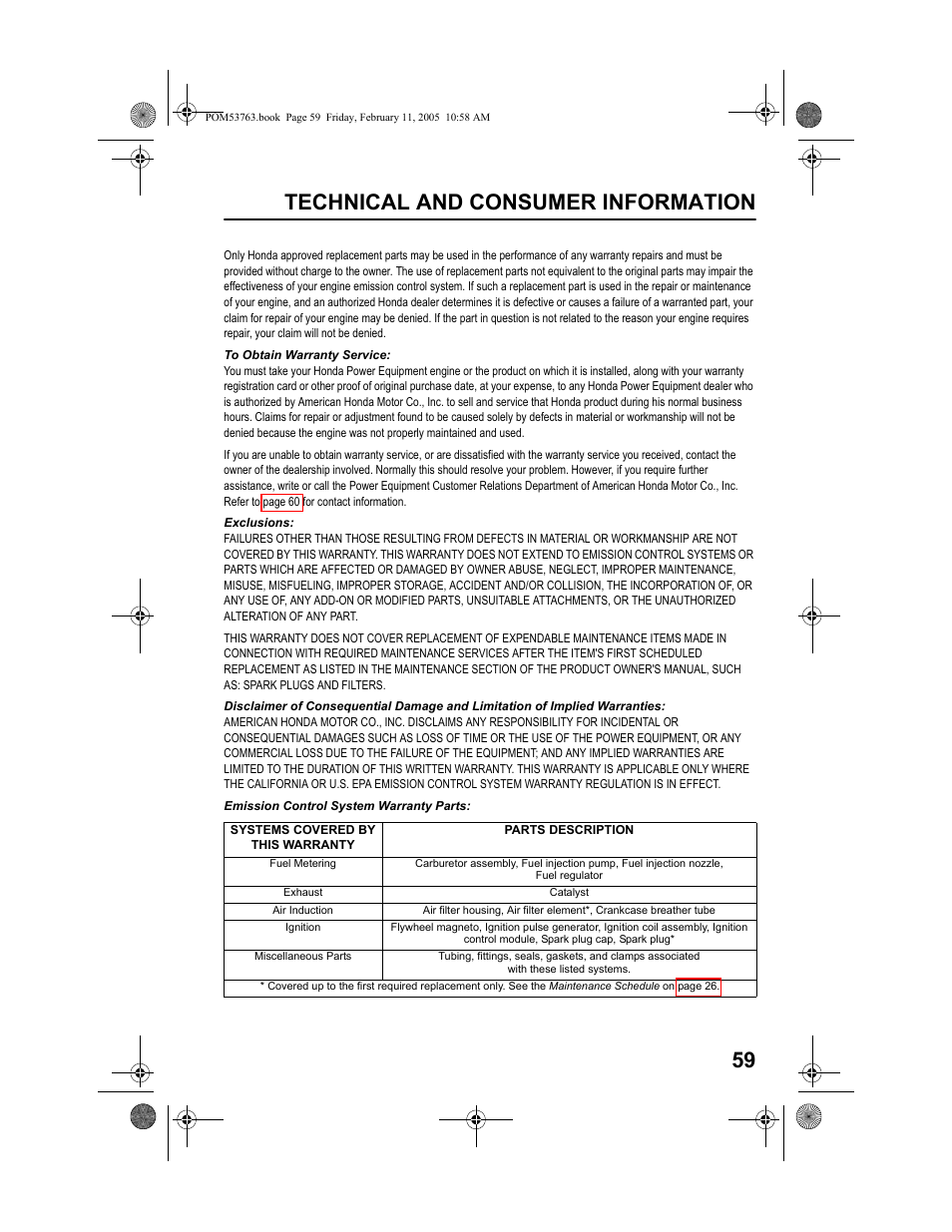 Technical and consumer information 59 | HONDA HRR216TKA User Manual | Page 61 / 66