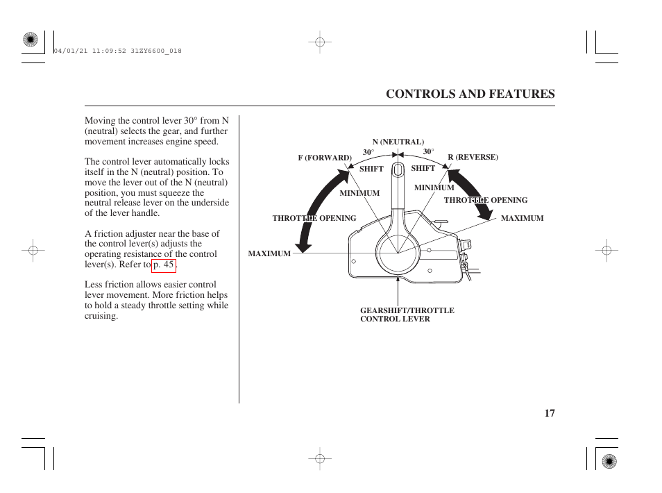Controls and features | HONDA Outboard Motor BF135A User Manual | Page 19 / 118