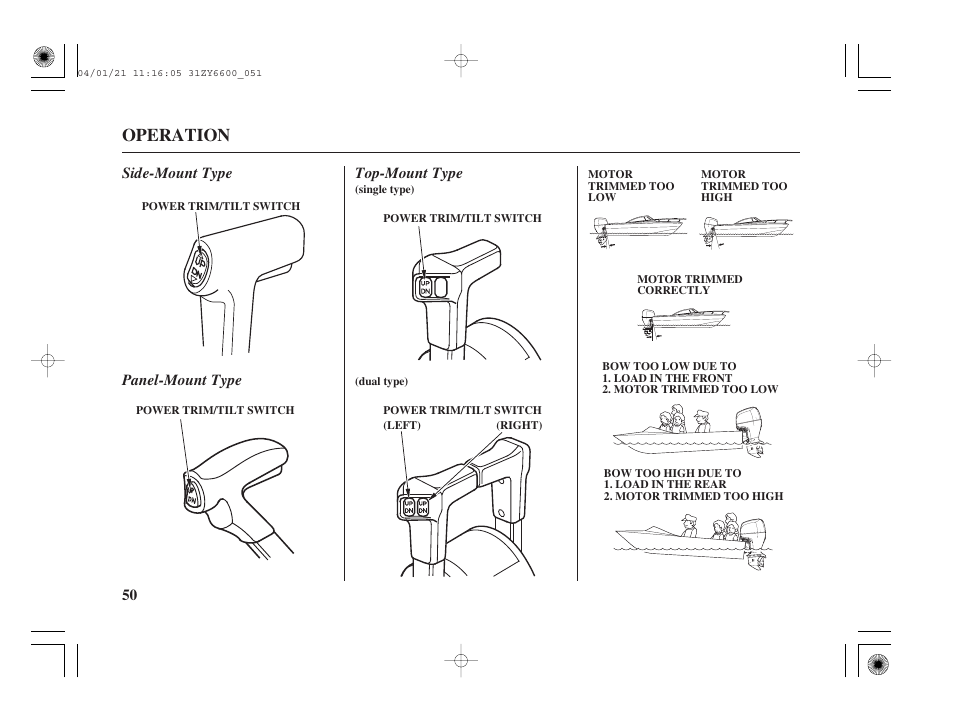 Operation | HONDA Outboard Motor BF135A User Manual | Page 52 / 118