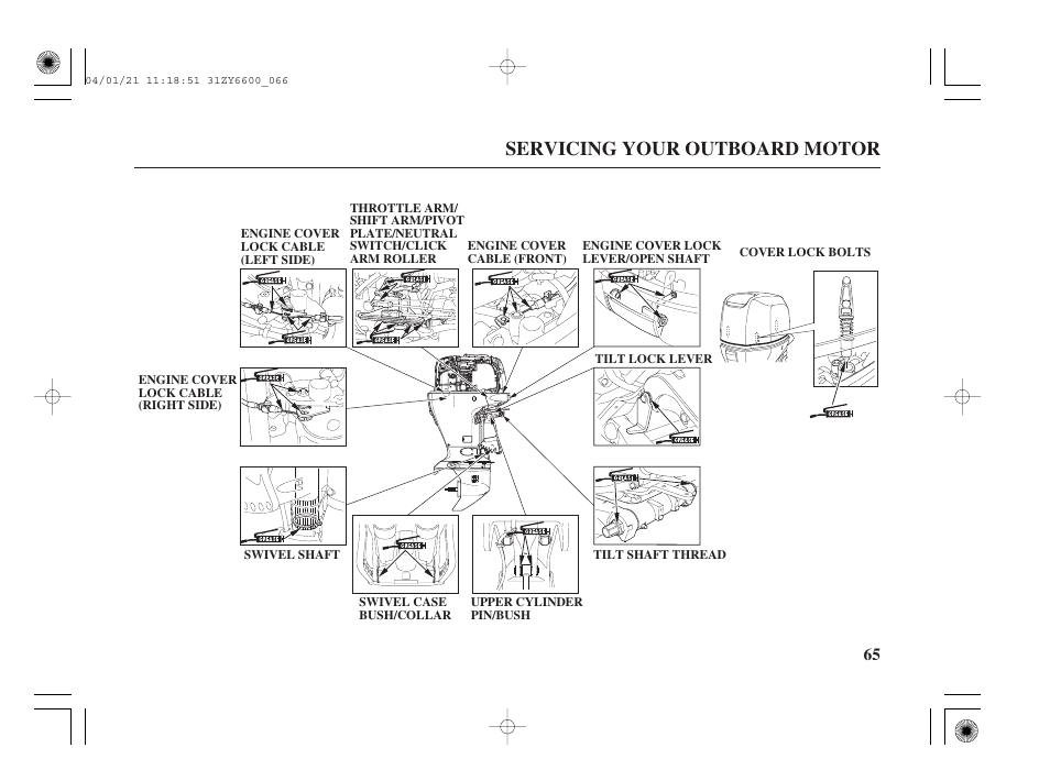 Servicing your outboard motor | HONDA Outboard Motor BF135A User Manual | Page 67 / 118