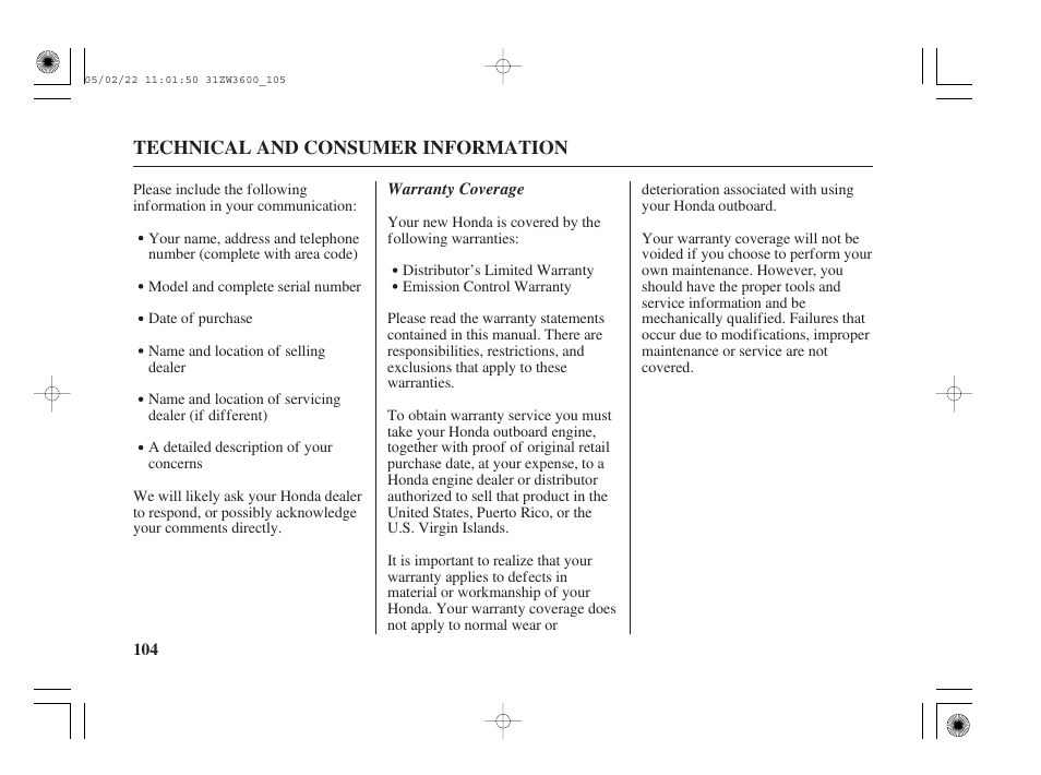 HONDA Outdoor Motor BF50A User Manual | Page 106 / 126