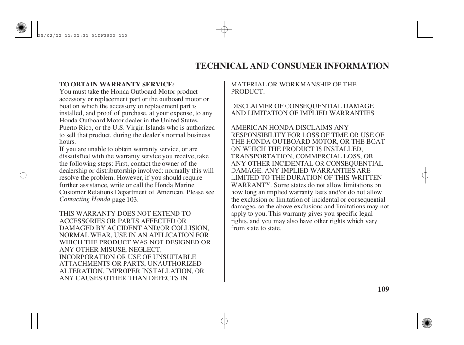 HONDA Outdoor Motor BF50A User Manual | Page 111 / 126
